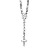 Sterling Silver Rhodium-plated Polished CZ 15.5 inch with 2 inch extender Rosary Necklace