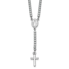 Sterling Silver Rhodium-plated Polished CZ 15.5 inch with 2 inch extender Rosary Necklace
