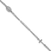Sterling Silver Rhodium-plated Polished CZ 6.75 inch with 1.25 inch extender Rosary Bracelet