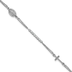 Sterling Silver Rhodium-plated Polished CZ 6.75 inch with 1.25 inch extender Rosary Bracelet