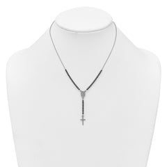 Sterling Silver Rhodium-plated Polished Black CZ 15.5 inch with 2 inch extender Rosary Necklace