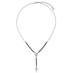 Sterling Silver Rhodium-plated Polished Black CZ 15.5 inch with 2 inch extender Rosary Necklace
