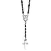 Sterling Silver Rhodium-plated Polished Black CZ 15.5 inch with 2 inch extender Rosary Necklace
