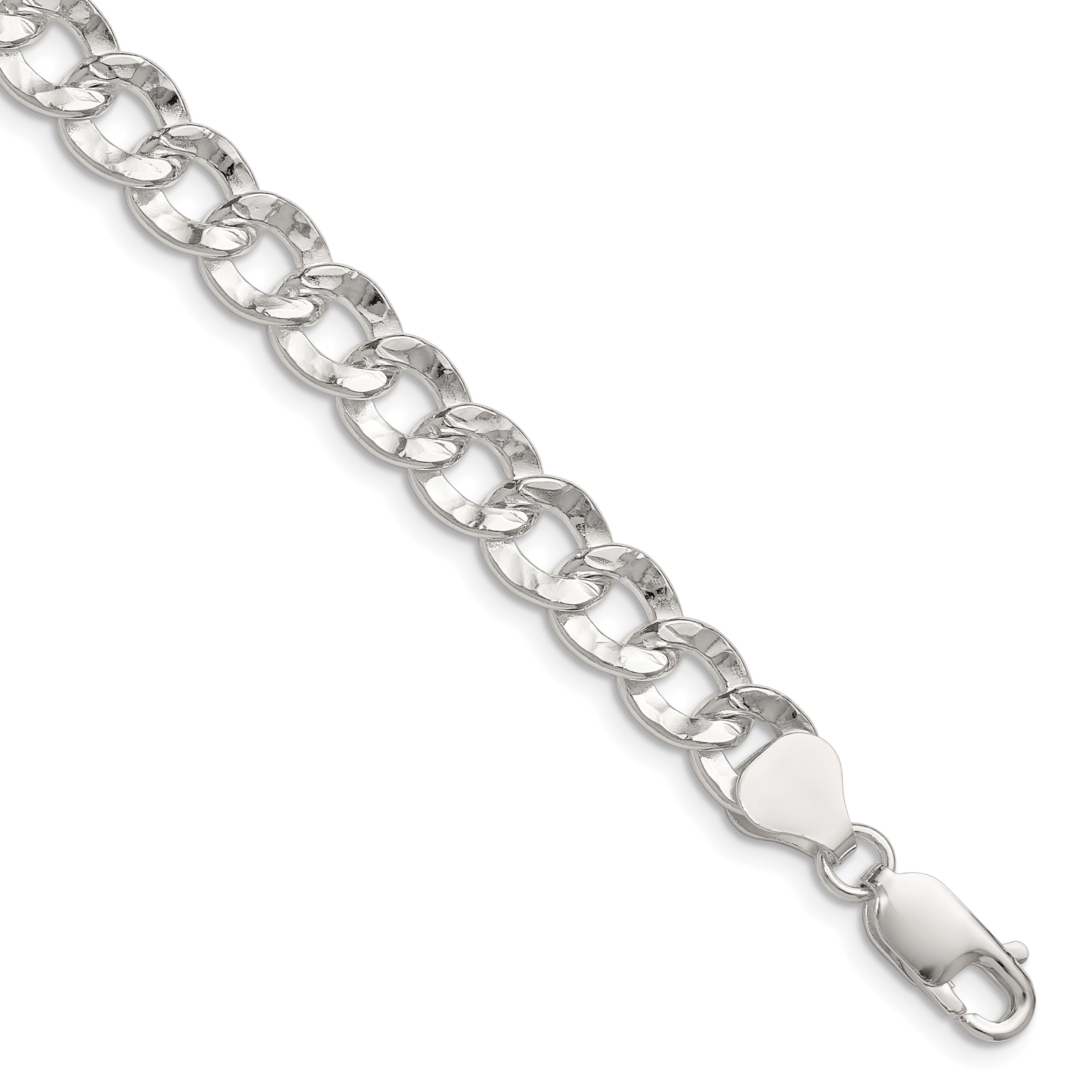 Sterling Silver 7.6mm Hammered Curb Chain