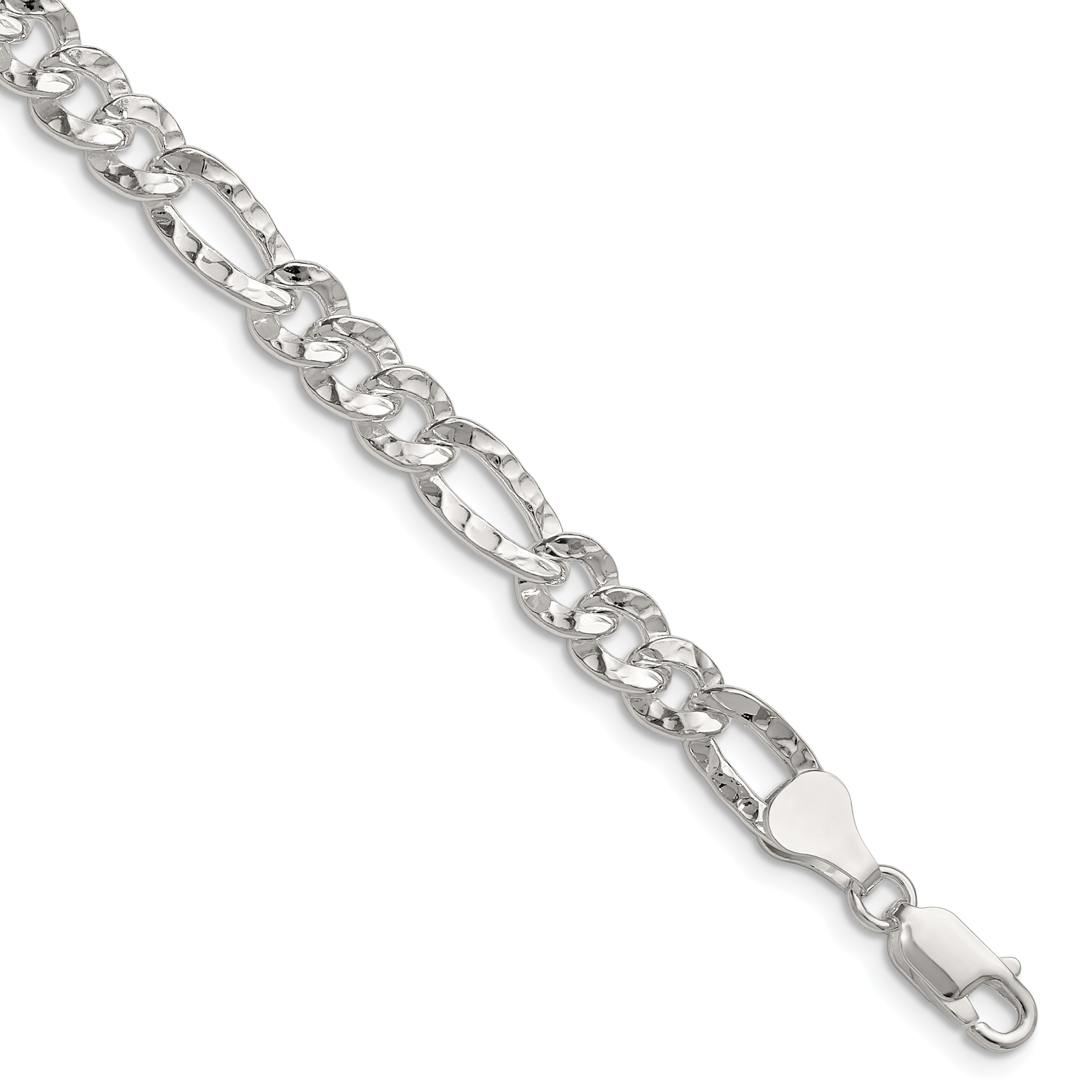 Sterling Silver 6.3mm Hammered Figaro Chain
