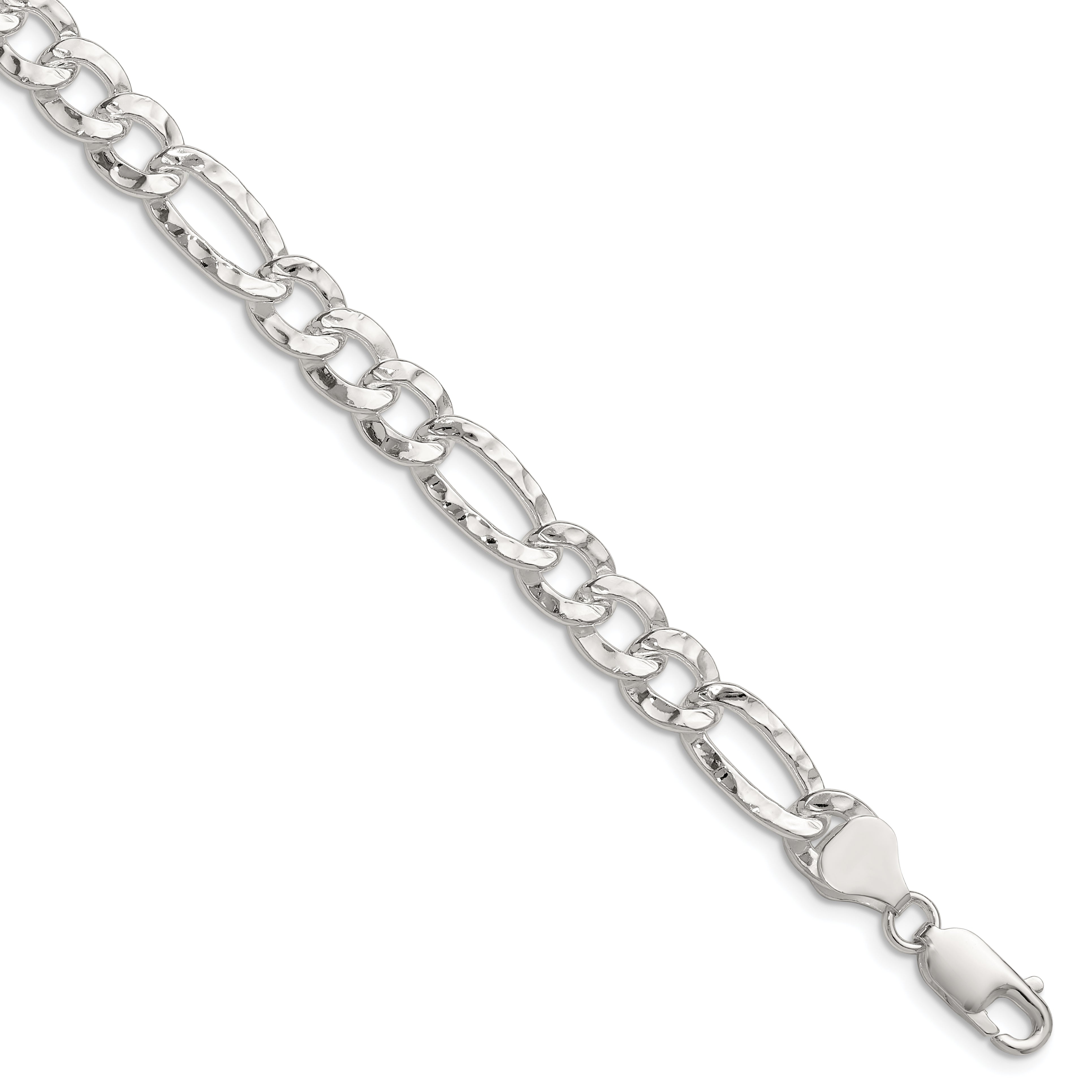 Sterling Silver 7.6mm Hammered Figaro Chain
