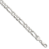 Sterling Silver 7.6mm Hammered Figaro Chain