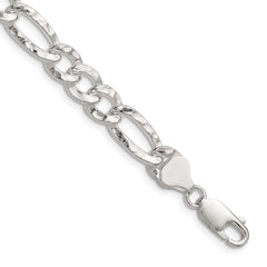 Sterling Silver 7.6mm Hammered Figaro Chain