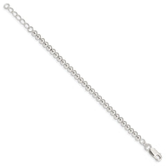 Sterling Silver Polished Beaded Chain with 1in Ext. Children's Bracelet