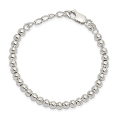 Sterling Silver Polished Beaded Chain with 1in Ext. Children's Bracelet