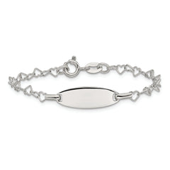 Sterling Silver Polished Engraveable Children's ID Heart Link Bracelet