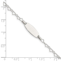 Sterling Silver Polished Engraveable Children's ID Heart Link Bracelet
