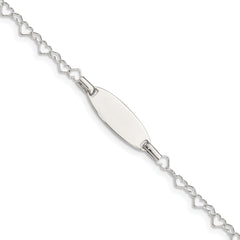 Sterling Silver Polished Engraveable Children's ID Heart Link Bracelet
