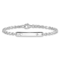Sterling Silver Polished ID With CZ Heart Bracelet