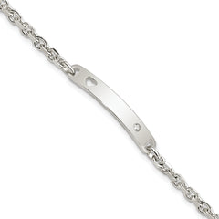 Sterling Silver Polished ID With CZ Heart Bracelet