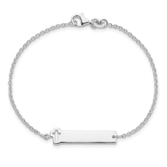 Sterling Silver Polished Cross ID 8in Bracelet