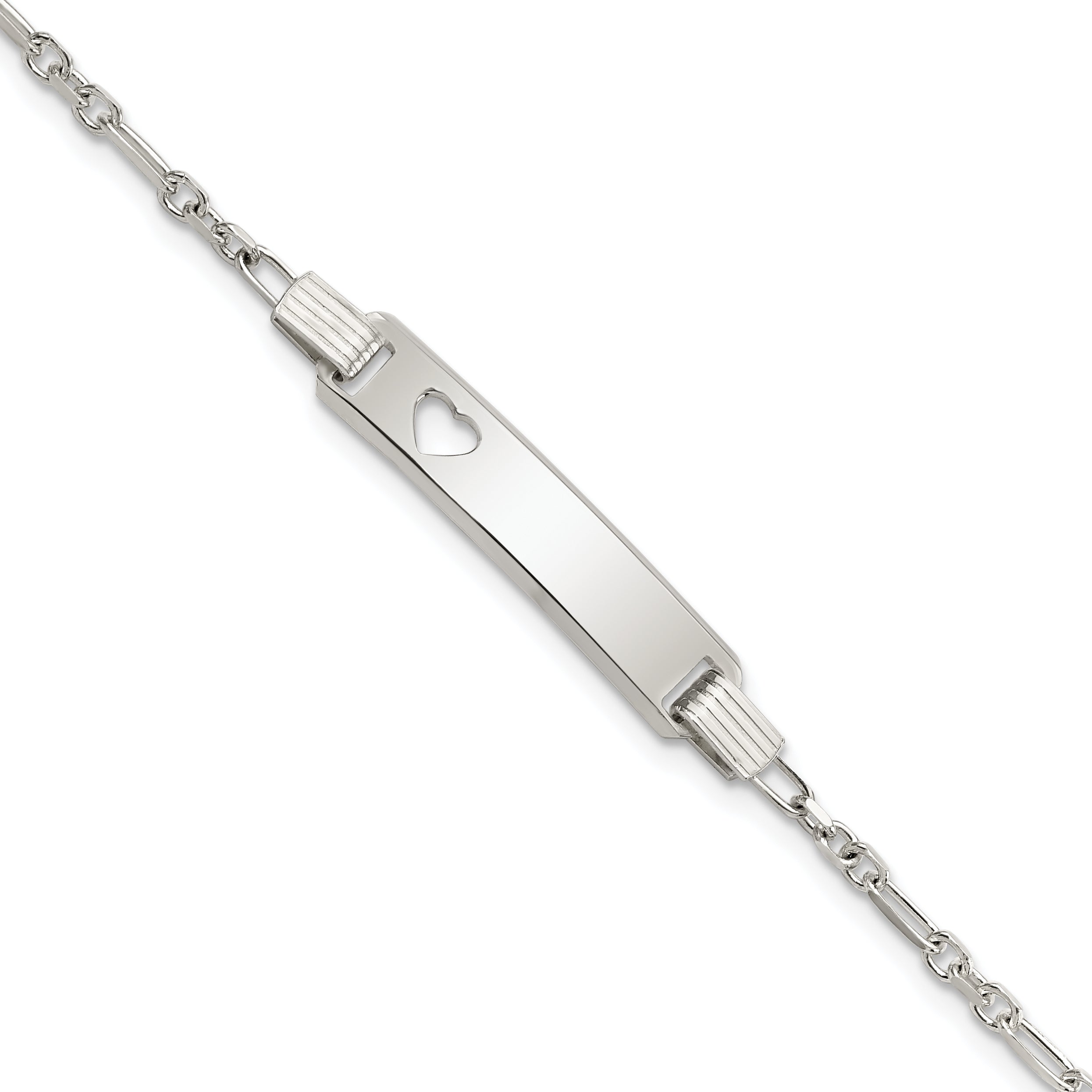 Sterling Silver Polished Childrens ID with Heart Bracelet