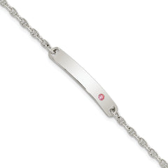 Sterling Silver Polished Childrens ID with Pink CZ Bracelet