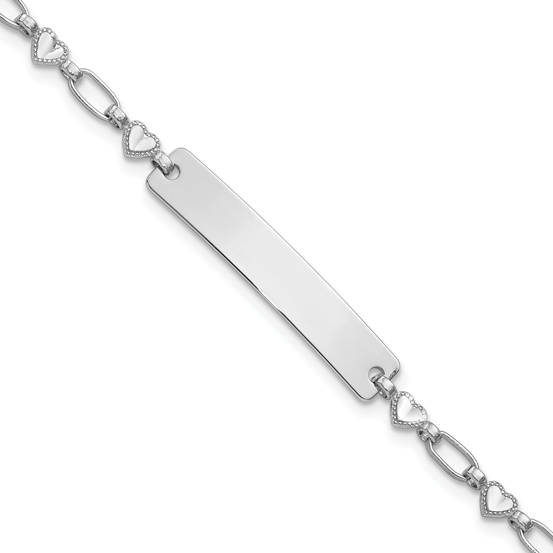 Sterling Silver Rhodium-Rhodium-Plated 6.5 inch Hearts Children's ID Bracelet