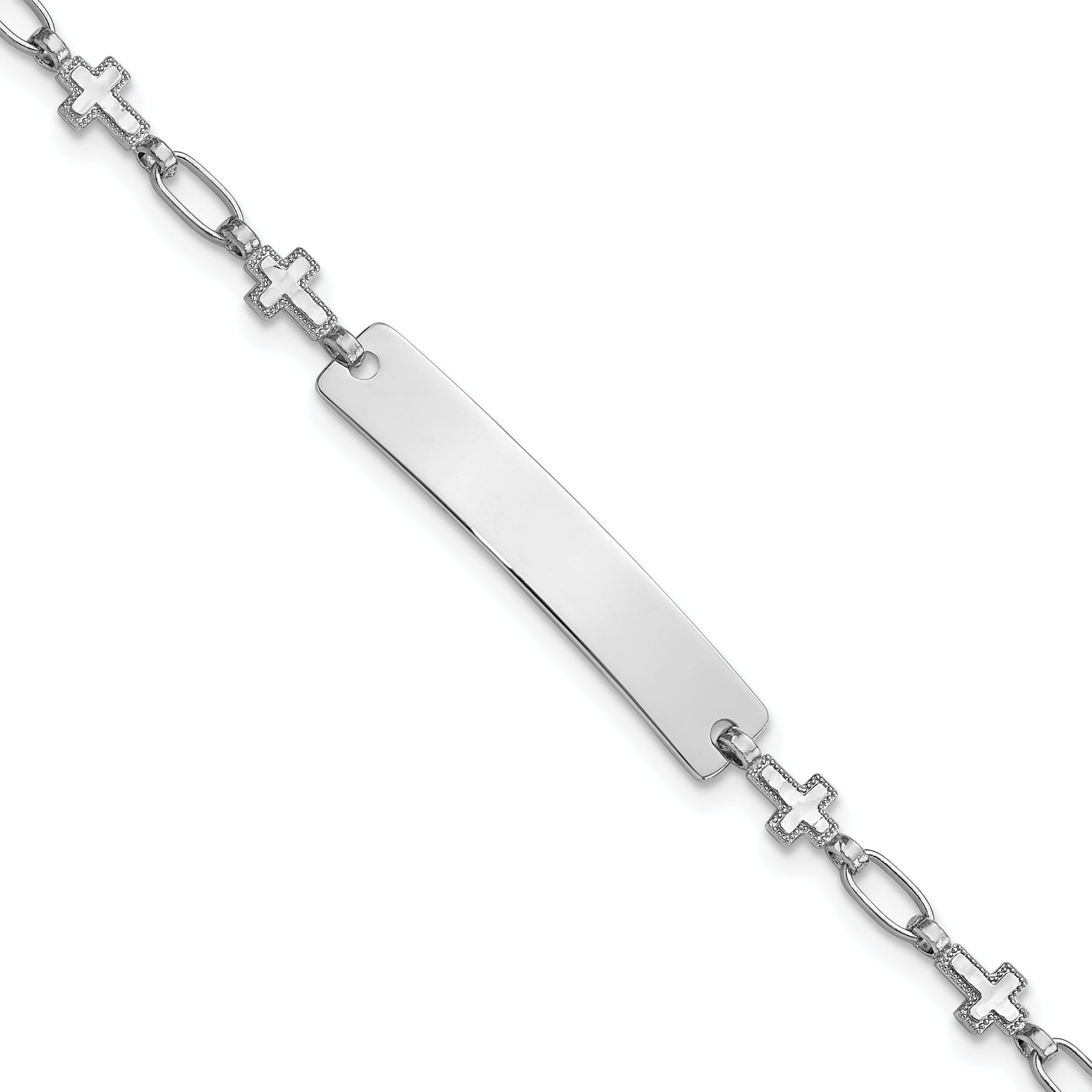 Sterling Silver Rhodium-Rhodium-Plated 6.25 inch Cross Children's ID Bracelet