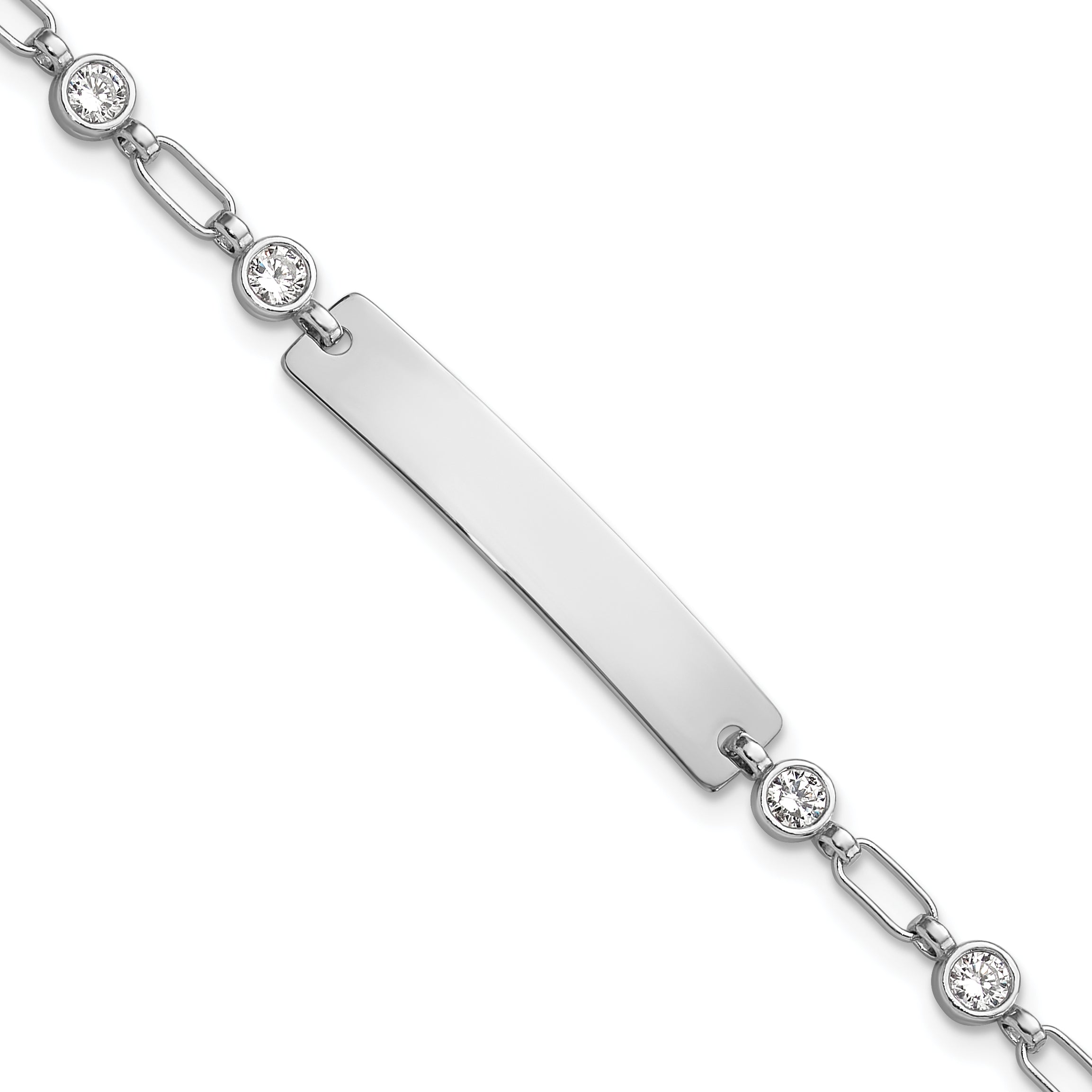 Sterling Silver Rhodium-Rhodium-Plated 7.5 inch Bezel CZ ID Bracelet