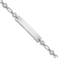 Sterling Silver Rhodium-Rhodium-Plated 7.5 inch Bezel CZ ID Bracelet