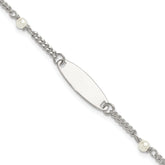 Sterling Silver Polished Curb Link and Acrylic Pearl 5 inch with 1 inch Extension Childrens ID Bracelet