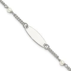 Sterling Silver Polished Curb Link and Acrylic Pearl 5 inch with 1 inch Extension Childrens ID Bracelet