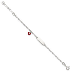 Sterling Silver Polished Red and White Enameled Heart Charm 5 inch with 1 inch extension Childrens ID Bracelet