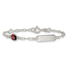 Sterling Silver Polished Red and Black Enameled Ladybug 6 inch with 1 inch extension Childrens ID Bracelet