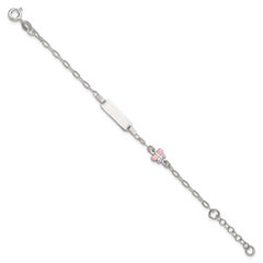 Sterling Silver Polished Pink and Purple Enameled Butterfly 5 inch with 1 inch extension Childrens ID Bracelet