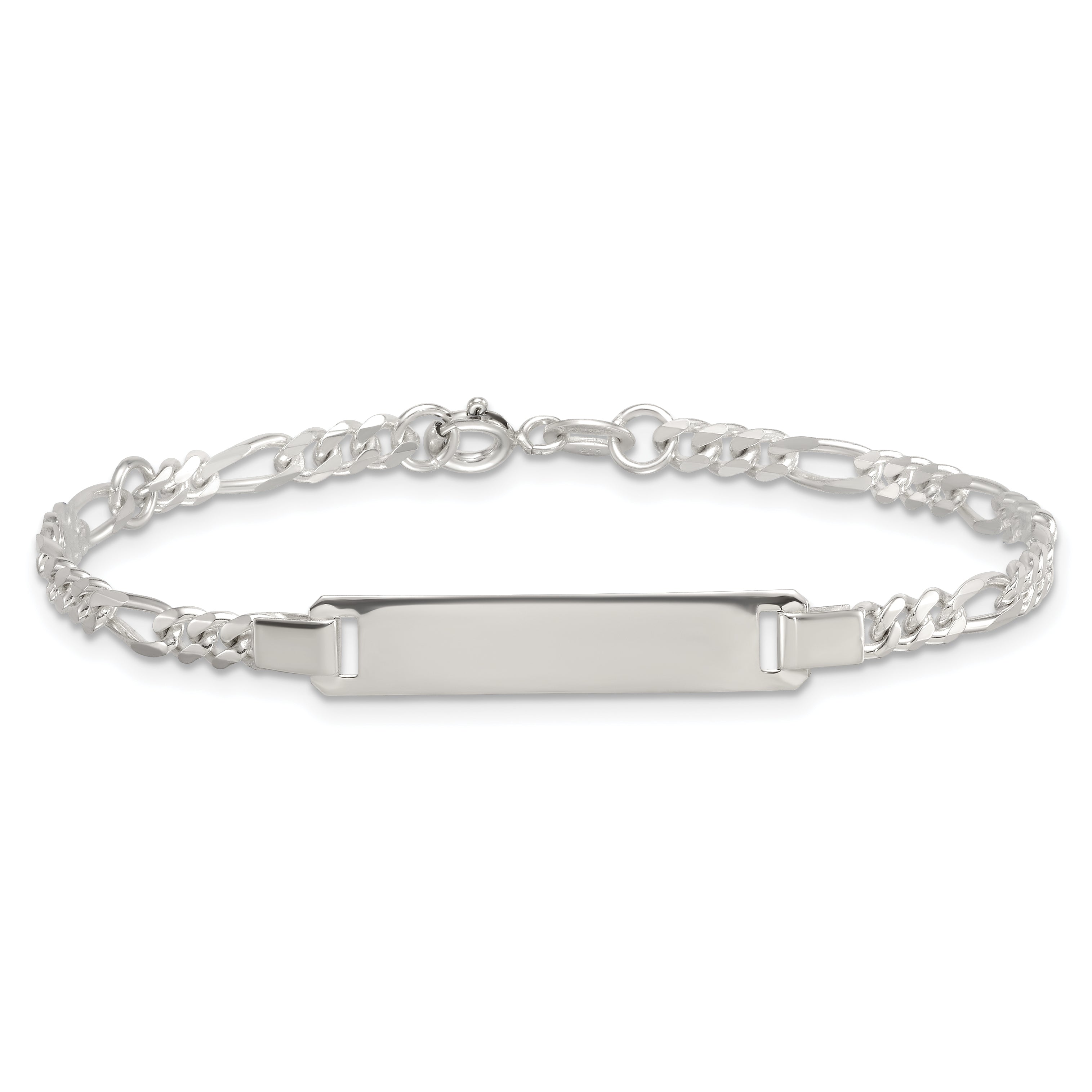 Sterling Silver Polished Figaro Link 6.25 inch with 1 inch Extension Childrens ID Bracelet