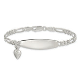 Sterling Silver ID with Heart Figaro Link 8in Bracelet