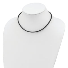 Sterling Silver Rhodium-plated 18inch 3mm Black Leather Necklace