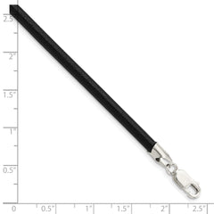 Sterling Silver 20inch 4mm Black Leather Necklace