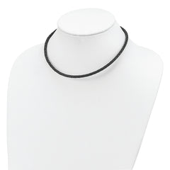 Sterling Silver 20inch 4mm Black Leather Braided Necklace