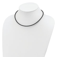 Sterling Silver 20inch 3mm Black Leather Braided Necklace