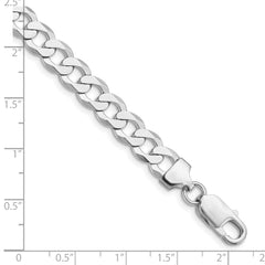 Sterling Silver Rhodium-plated 7.5mm Flat Curb Chain
