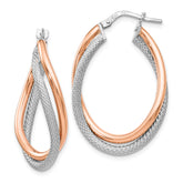 Sterling Silver Rose-tone Textured Hoop Earrings
