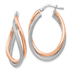 Sterling Silver Rose-tone Textured Hoop Earrings