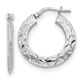 Sterling Silver RH-plated Polished & Textured Hoop Earrings