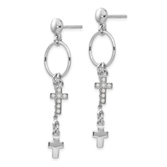 Sterling Silver Rhodium-plated CZ Cross Dangle Earrings