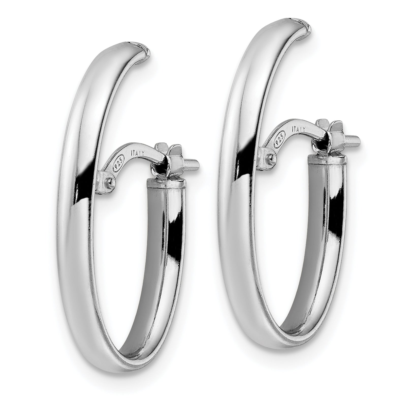 Sterling Silver Rhod-plated Polished J-hoop Earrings