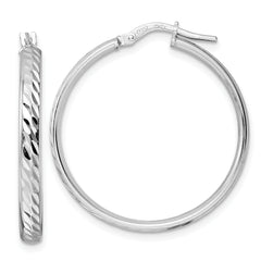 Sterling Silver Rhod-plated Polished D/C Hoop Earrings
