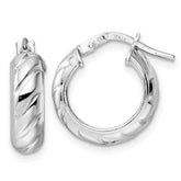 Sterling Silver Rhod-plated Polished Textured Hoop Earrings