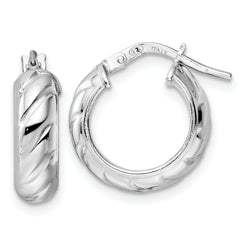Sterling Silver Rhod-plated Polished Textured Hoop Earrings