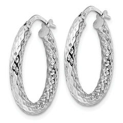 Sterling Silver Rhod-plated Polished D/C Hoop Earrings
