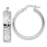 Sterling Silver Rhod-plated Polished D/C Hoop Earrings