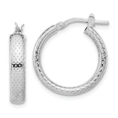 Sterling Silver Rhodium-plated Polished and Textured Hoop Earrings