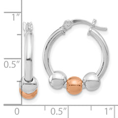Sterling Silver Rhodium-plated and Rose-tone Beaded Hoop Earrings